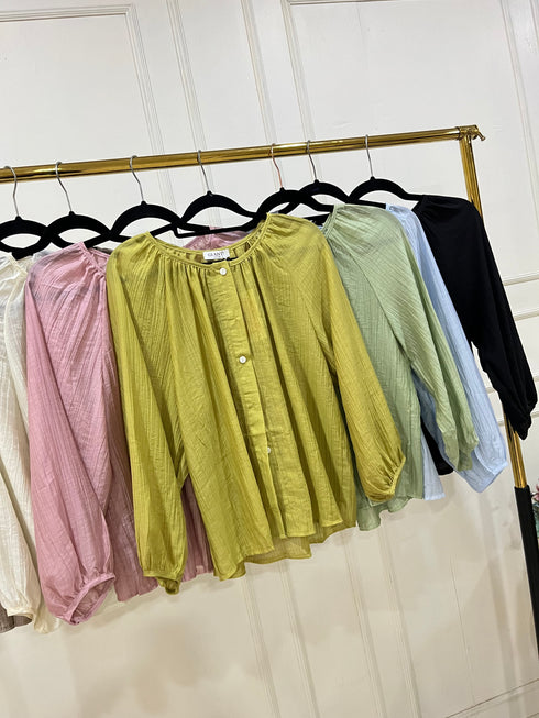 Summer Transparent Round Neck Lantern Sleeves Loose Tops
